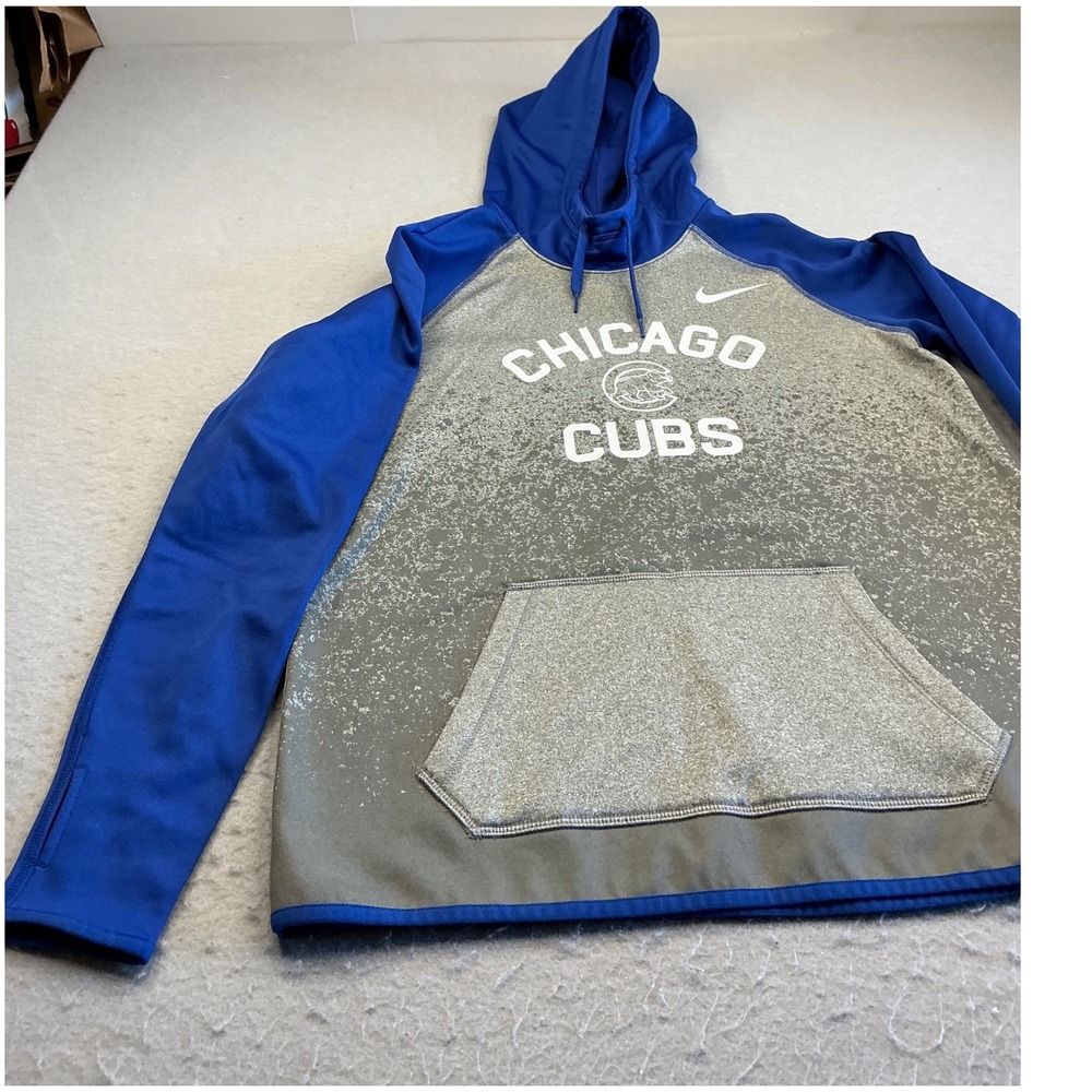 Nike Chicago Cubs Hoodie MLB Blue Grey Splatter Performance Fleece Mens M 36114X